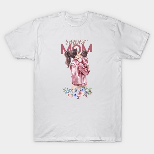 Super Mom Watercolor Design T-Shirt by kidz<shop